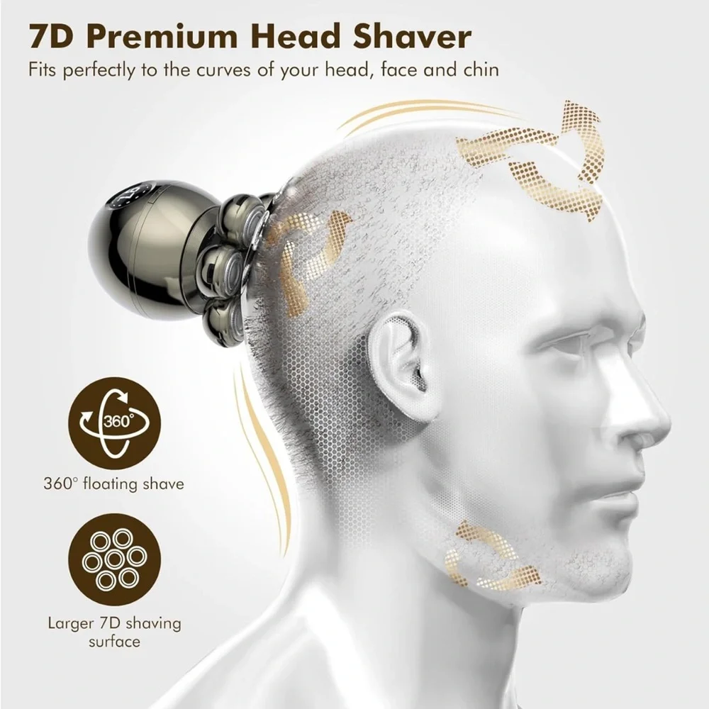 NEW! 7D Wireless Bald Head Shavers Waterproof Wet/Dry LED Display Type-C Charge